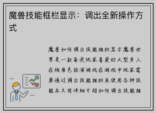 魔兽技能框栏显示：调出全新操作方式
